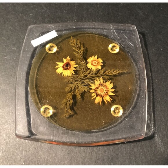 Vintage Coasters with Pressed Flowers Coaster Set Acrylic 5 Pieces - Picture 3 of 7
